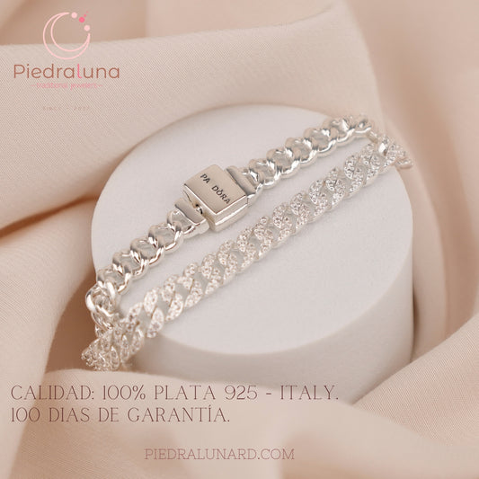 Pulsera eslabones con circonitas y cierre plano cuadrado con logo PP07