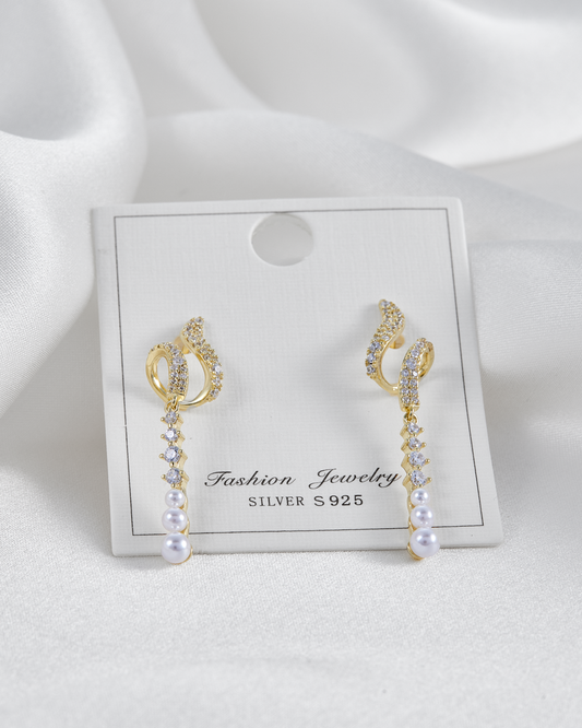 Aretes con colgante en circonitas y perlas IM4 -  A41