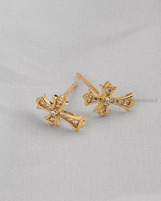 Aretes cruz dorado con circonitas 000