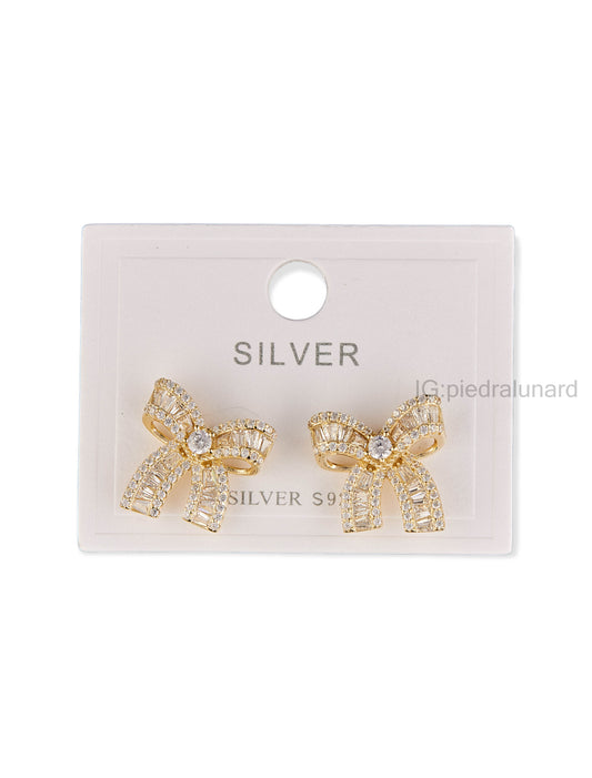 Aretes moñito dorado con circonitas A85