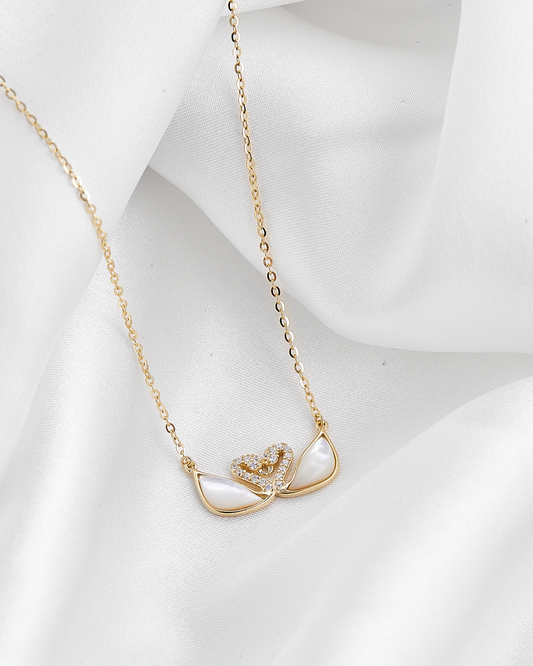 Cadena doble cisne en carey blanco nacarado con circonitas gold CG30