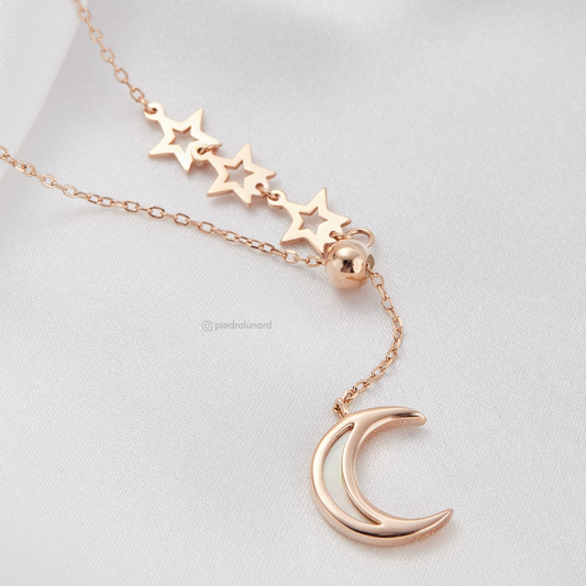 Cadena media luna blanca y estrellas gold rose CG55