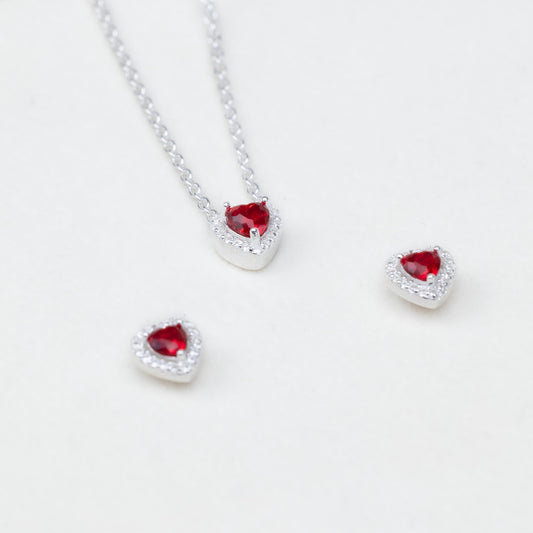 Set Cadena y aretes corazon rojo CPP6