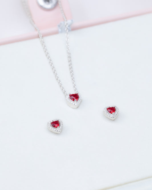 Set Cadena y aretes corazon rojo CPP6