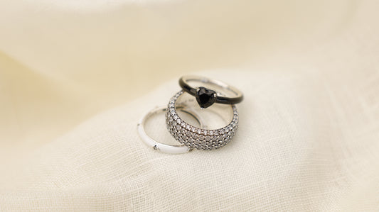 Anillo Triple Apilable en Silver, negro y blanco AP05