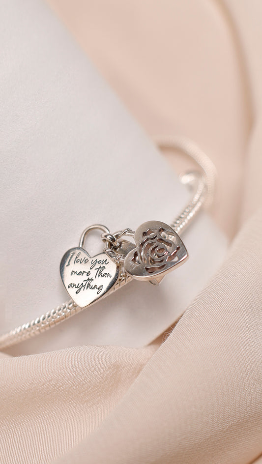 Charm Corazón y rosa "I love you more than anything" CH75