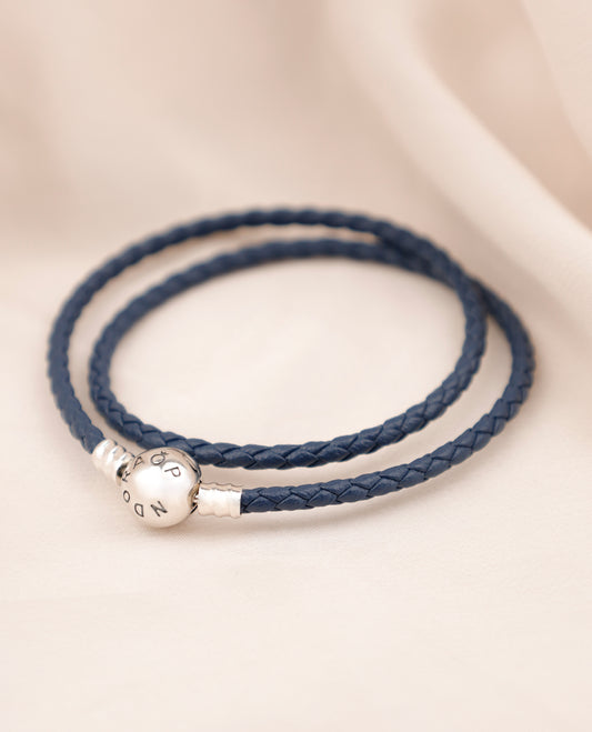 Pulsera leather azul intenso doble PD24