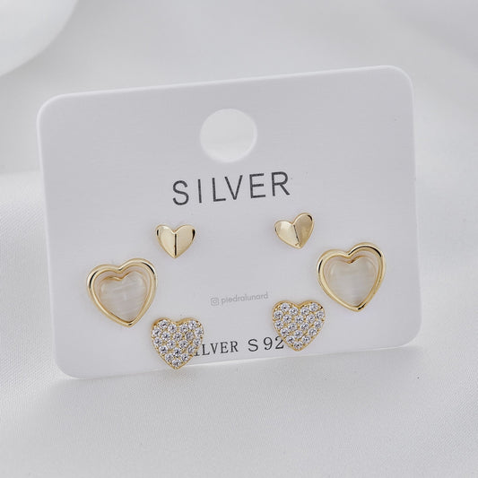 Set aretes x 3 corazones S3-05