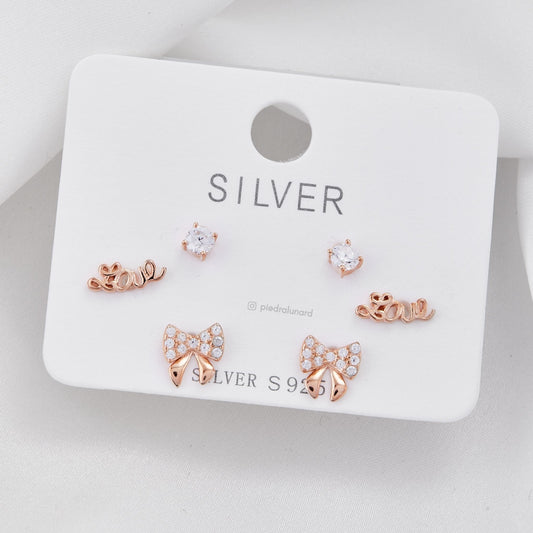 Set aretes x 3 moñito, circonita love S3-27