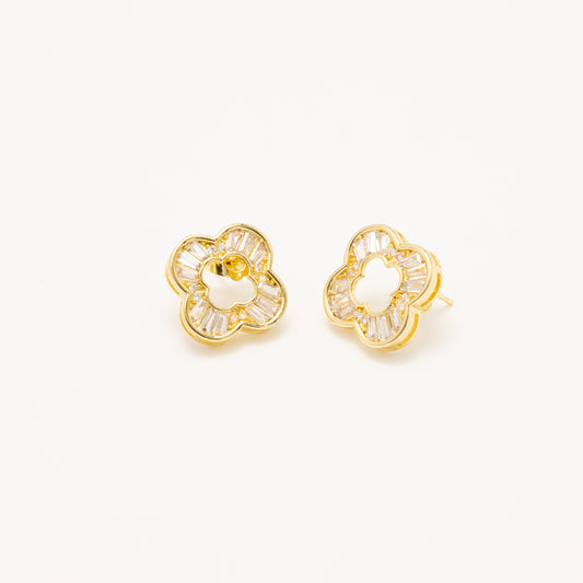 Aretes Baño De Oro Trébol Circonita Alargada VCAR05