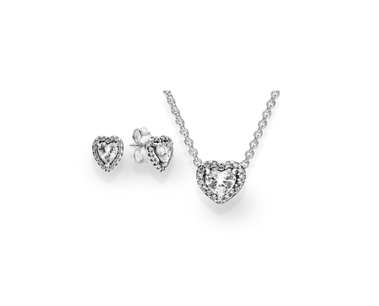 Set cadena y aretes corazón plata CPP4